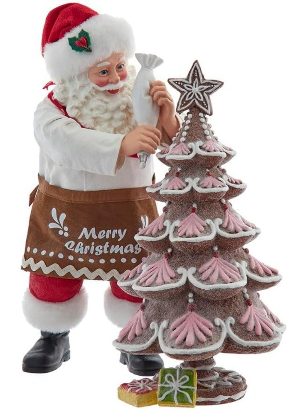 Festive 10.5" Santa Gingerbread Tree Decor - 2-Piece Holiday Set, Christmas